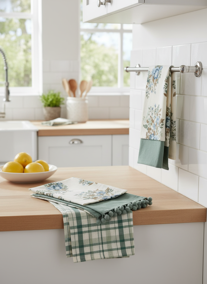 Tris Strofinacci Set Calisè Spigati con Merletto PREZIOSA