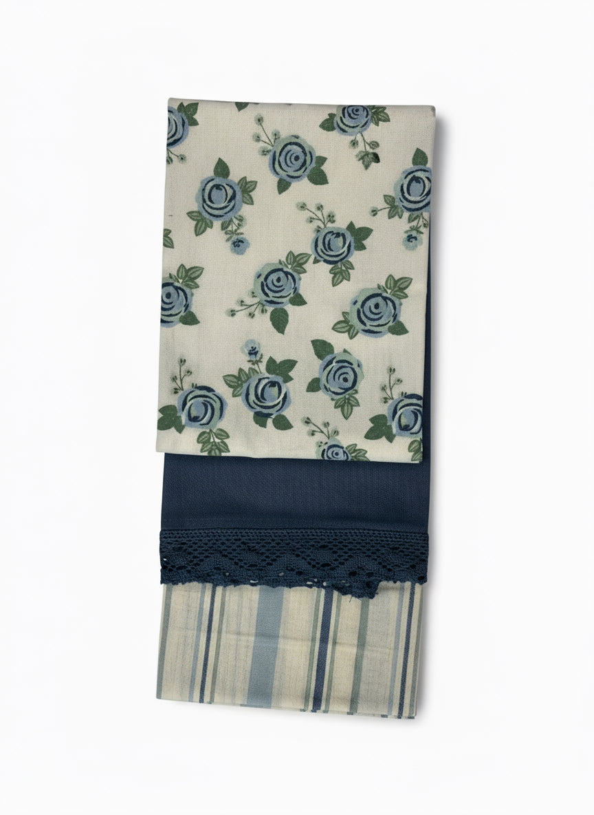 Tris Strofinacci Set Calisè Spigati con Merletto PREZIOSA