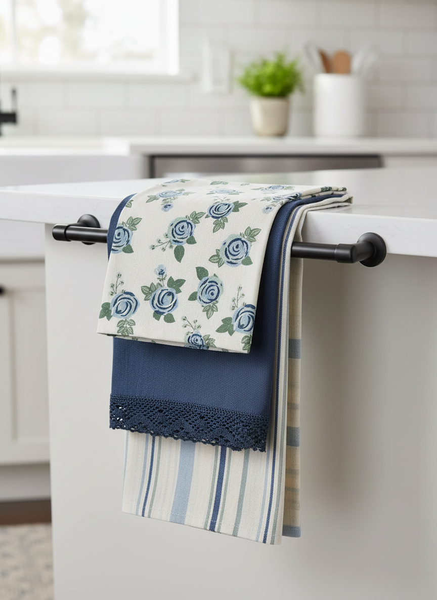 Tris Strofinacci Set Calisè Spigati con Merletto PREZIOSA