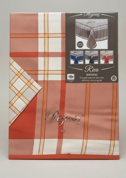 Servizio da tavola 12 posti tovaglia piazzata sbiecata con tovaglioli 100% cotone tessuto Panama Modello Riva - PREZIOSA Home
