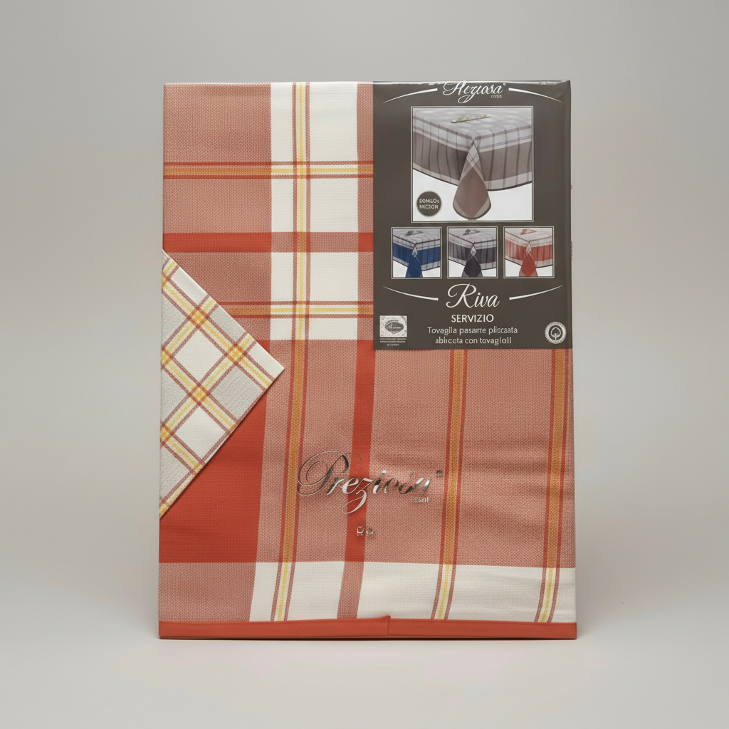 Servizio da tavola 6 posti tovaglia piazzata sbiecata con tovaglioli 100% cotone tessuto Panama Modello Riva - PREZIOSA Home