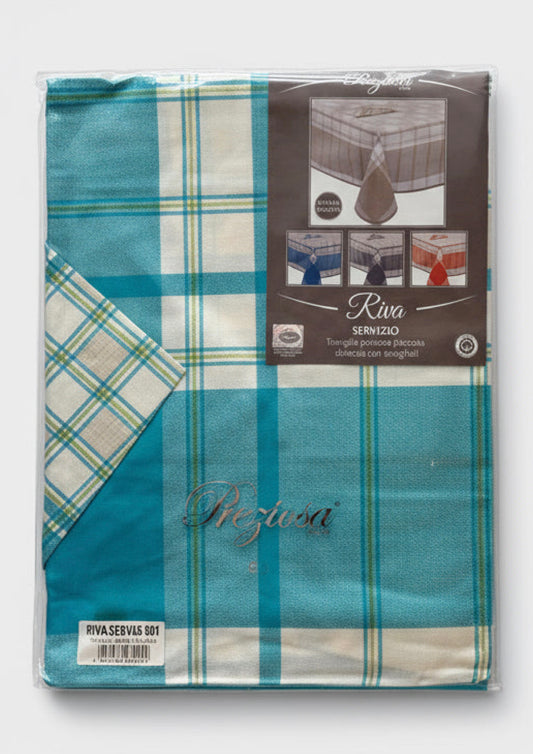 Servizio da tavola 6 posti tovaglia piazzata sbiecata con tovaglioli 100% cotone tessuto Panama Modello Riva - PREZIOSA Home