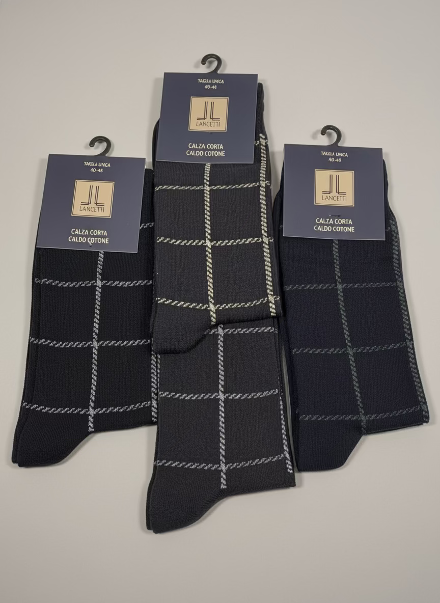 Calza Corta Uomo Caldo Cotone Fantasia Mini Tartan - Gentleman LANCETTI