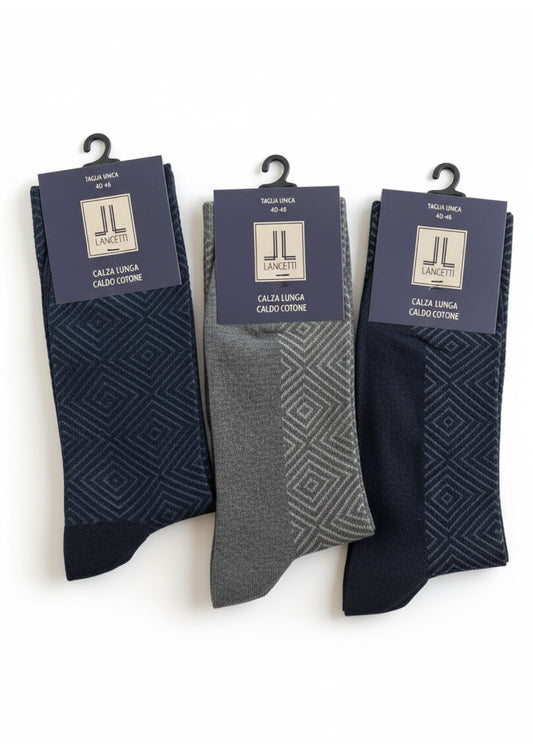 Calza Lunga Uomo Caldo Cotone Fantasia Rombi - Gentleman LANCETTI