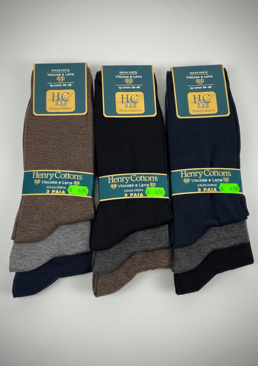 Tre paia di Calze Corte Uomo in lana e viscosa colori assortiti - HENRY COTTON’S