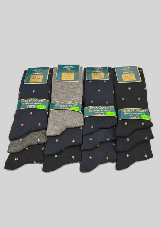 Tre paia di Calze Lunghe Uomo in lana e viscosa colori assortiti a fantasia - HENRY COTTON’S
