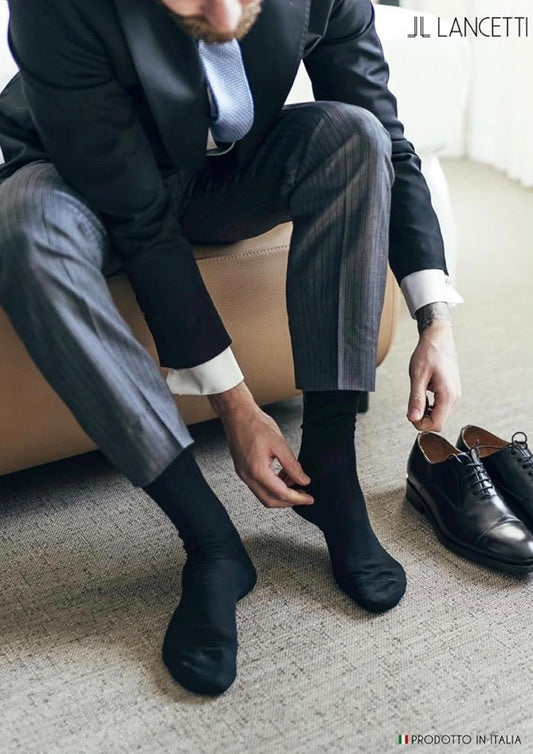 Calza Corta Uomo Filo di Scozia elasticizzato tinta unita - LANCETTI