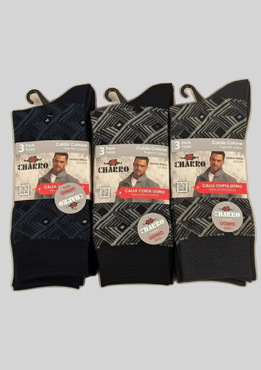Tripack Calze Corte Uomo Caldo Cotone fantasia rombi colori assortiti - CHARRO
