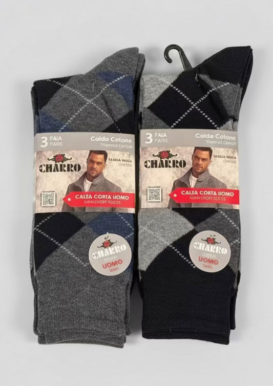 Tripack Calze Corte Uomo Caldo Cotone fantasia rombi colori assortiti - CHARRO