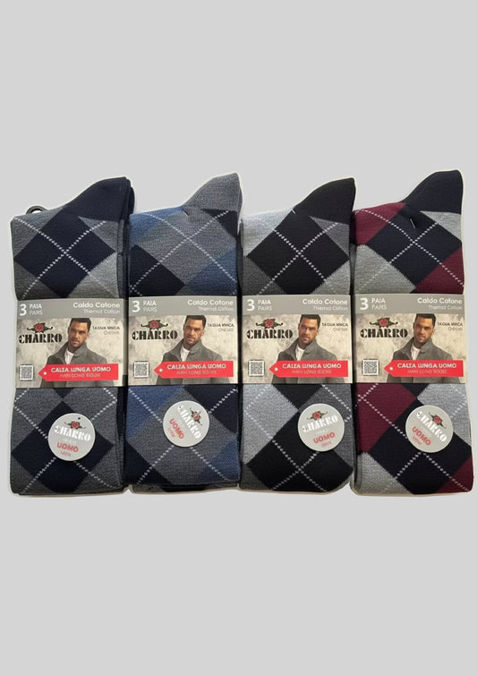 Tripack Calze Lunghe Uomo Caldo Cotone fantasia rombi colori assortiti - CHARRO