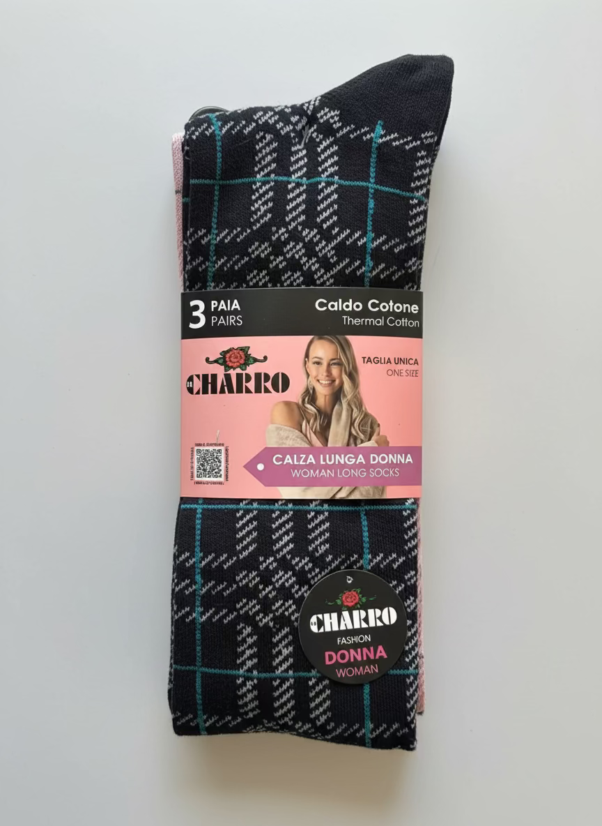 Tripack Calza Lunga Donna Fantasia scozzese in caldo cotone - CHARRO