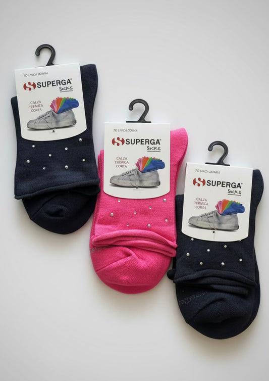 Calza Corta Donna Termica con strass e bordo smollato SUPERGA