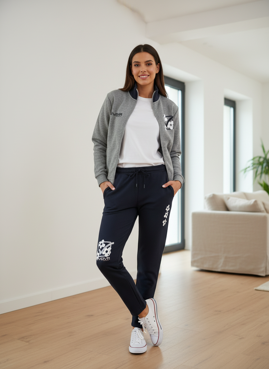 Tuta Donna in felpa modello Grigio e Blu Navy con zip con stampa GIVOVA - Taglia S