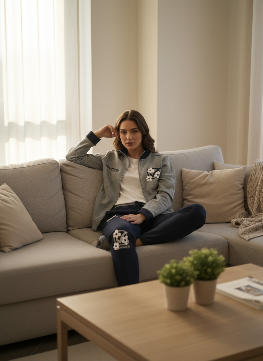 Tuta Donna in felpa modello Grigio e Blu Navy con zip con stampa GIVOVA - Taglia S