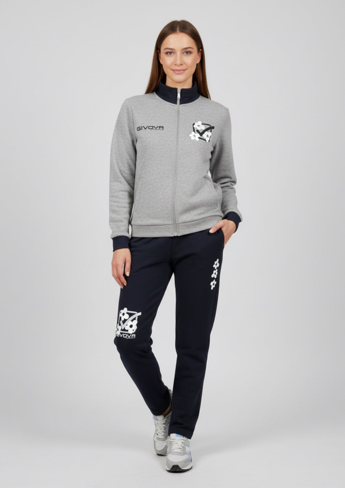 Tuta Donna in felpa modello Grigio e Blu Navy con zip con stampa GIVOVA - Taglia S