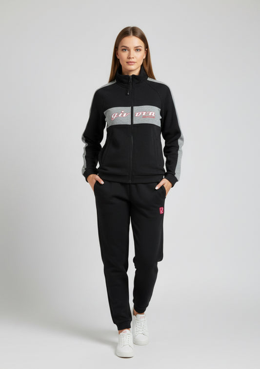 Tuta Donna in felpa Modello Nero con Banda Logo con zip - GIVOVA