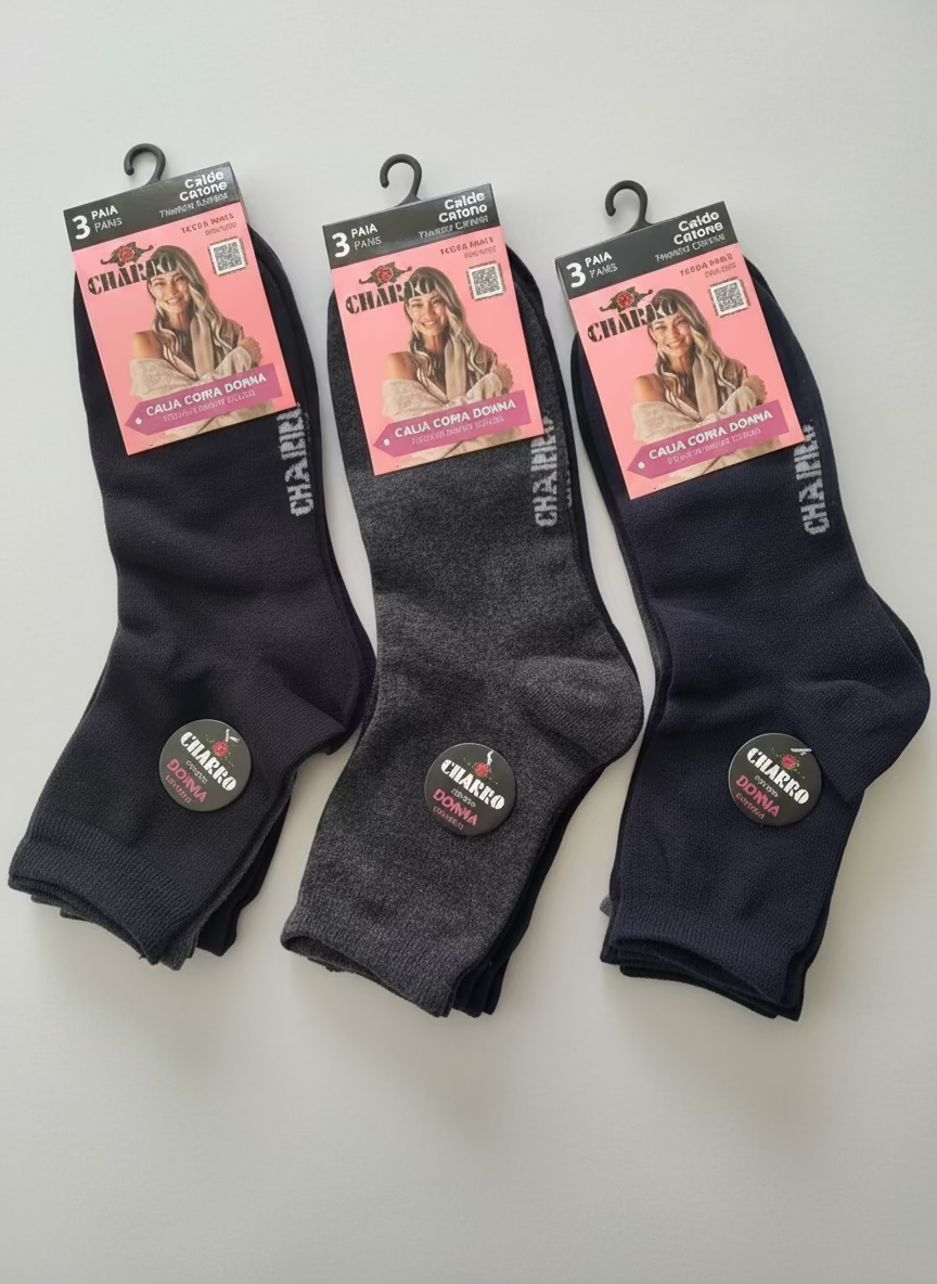 Tripack Calza Corta Donna in Caldo cotone Tinta unita assortito - CHARRO