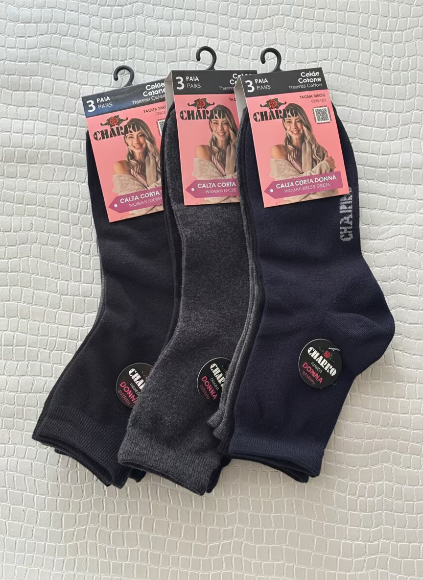 Tripack Calza Corta Donna in Caldo cotone Tinta unita assortito - CHARRO