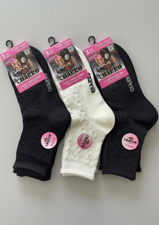 Tripack Calza Corta Donna Lavorati a maglia jacquard in Caldo cotone Tinta unita assortito CHARRO