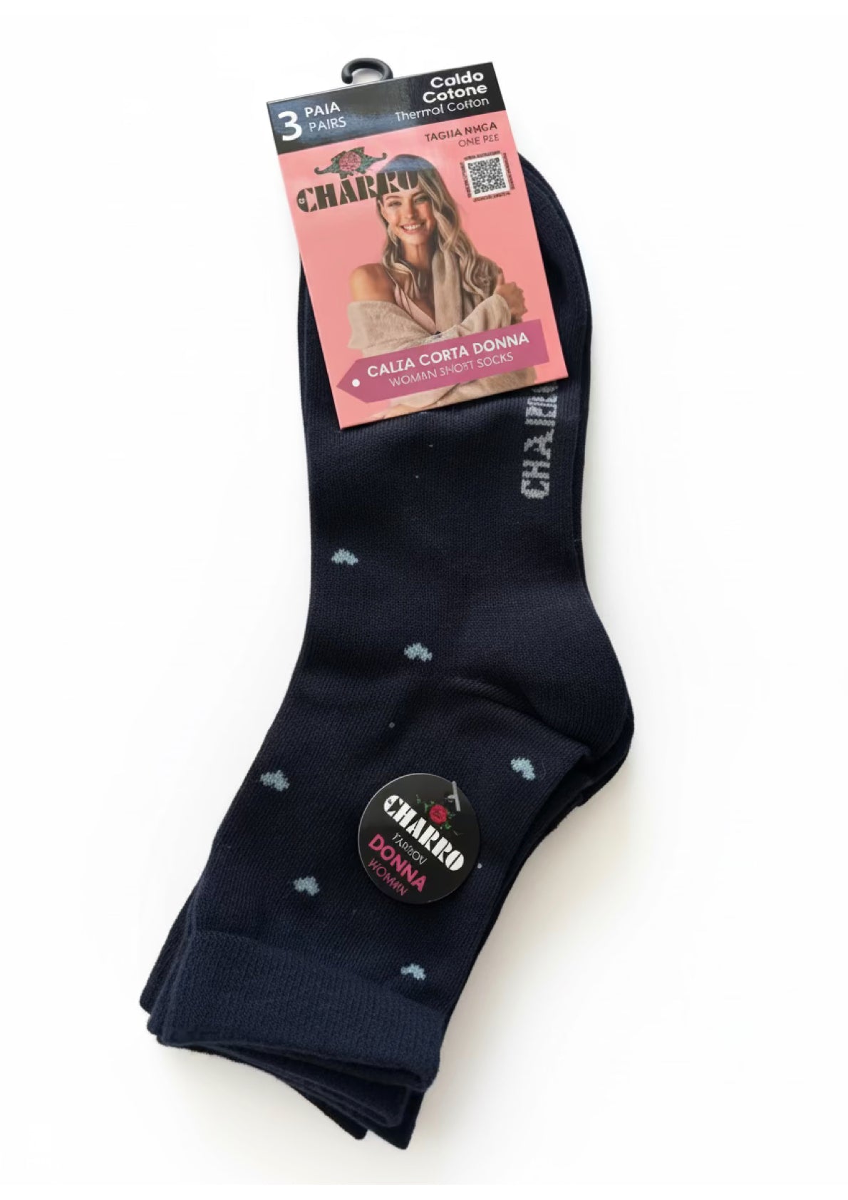 Tripack Calze Donna Caldo Cotone Fantasia Cuoricini - CHARRO