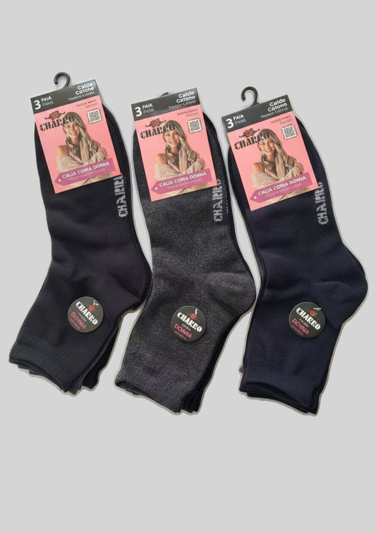 Tripack Calza Corta Donna in Caldo cotone Tinta unita assortito CHARRO