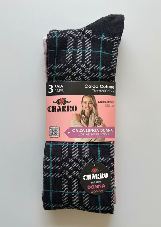 Tripack Calza Lunga Donna Fantasia scozzese in caldo cotone - CHARRO