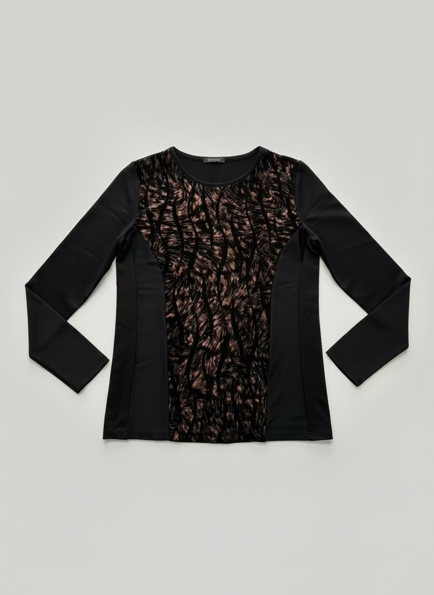 Maglia donna a manica lunga con inserti in tulle e ciniglia bronzo - INTIMAMI