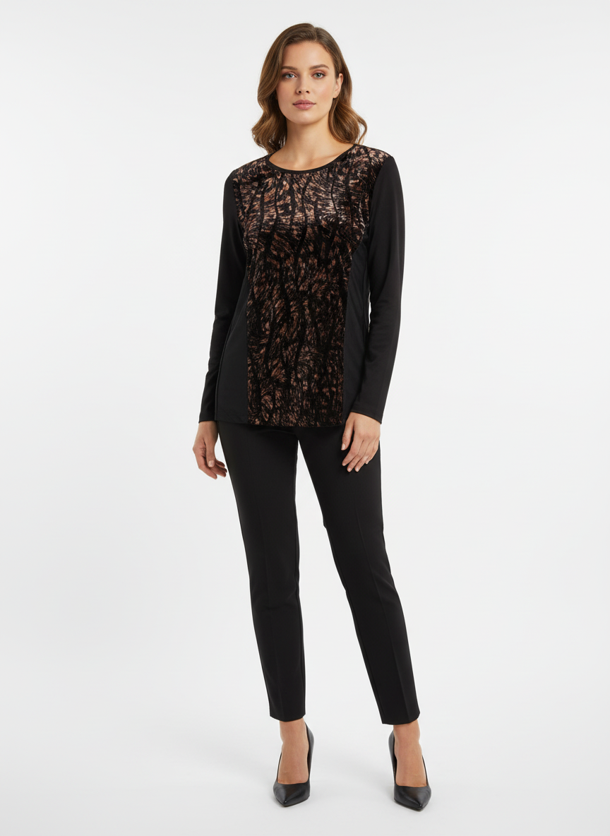 Maglia donna a manica lunga con inserti in tulle e ciniglia bronzo - INTIMAMI