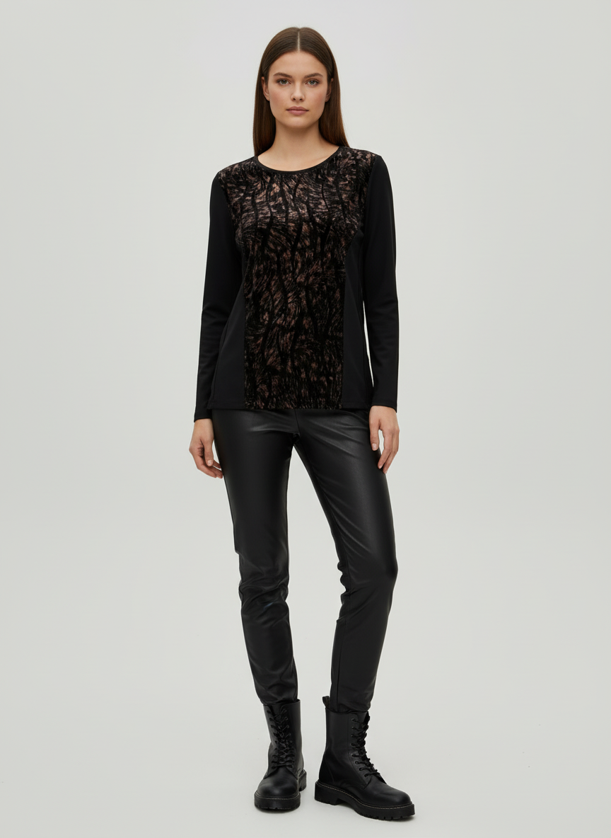 Maglia donna a manica lunga con inserti in tulle e ciniglia bronzo - INTIMAMI