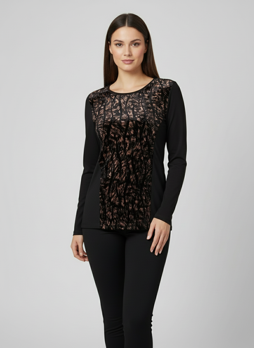 Maglia donna a manica lunga con inserti in tulle e ciniglia bronzo - INTIMAMI