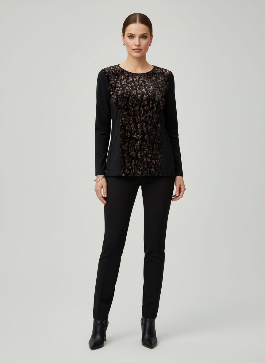 Maglia donna a manica lunga con inserti in tulle e ciniglia bronzo - INTIMAMI