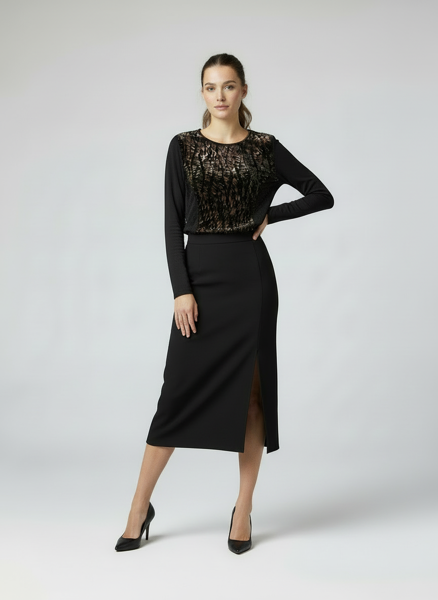 Maglia donna a manica lunga con inserti in tulle e ciniglia bronzo - INTIMAMI