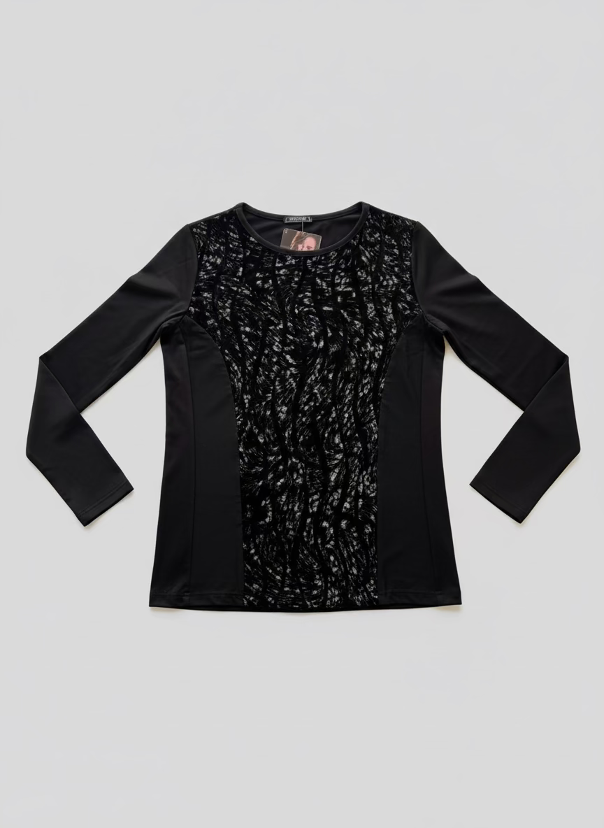 Maglia donna a manica lunga con inserti in tulle e ciniglia grigio - INTIMAMI