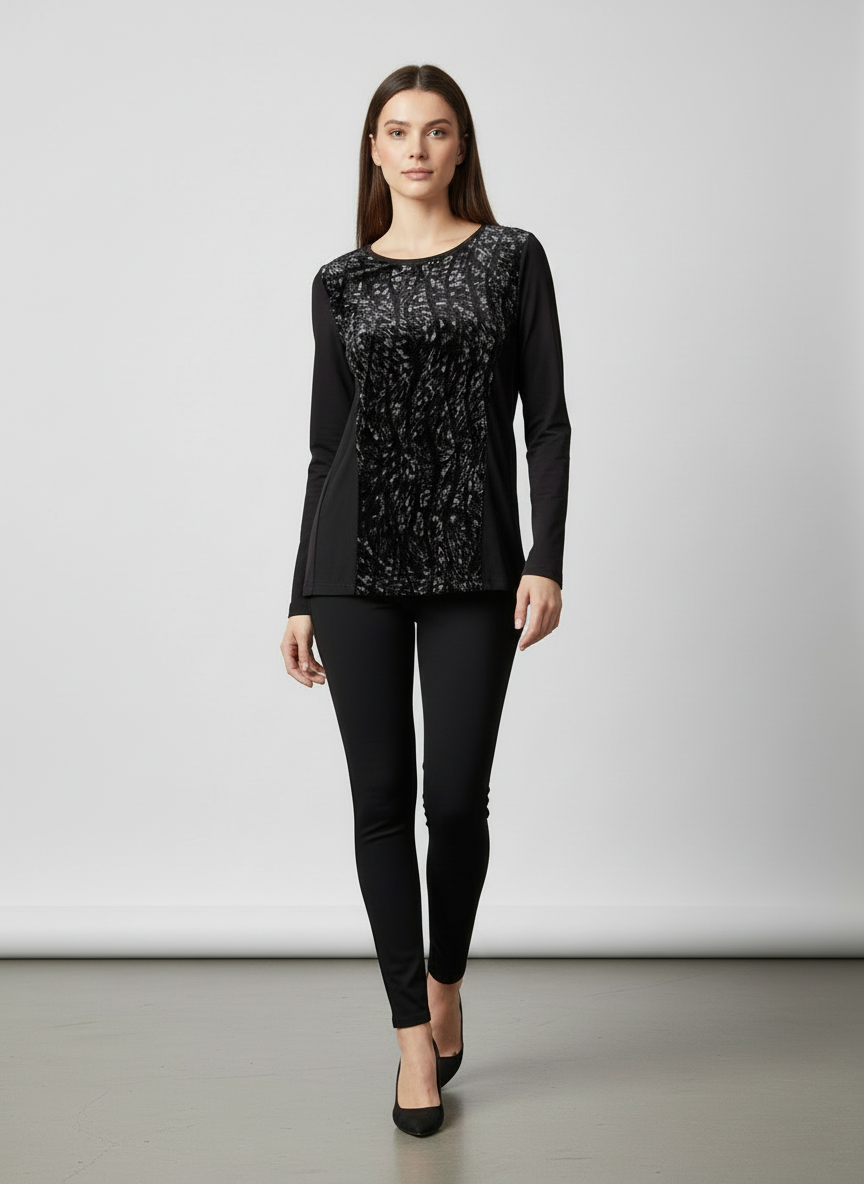 Maglia donna a manica lunga con inserti in tulle e ciniglia grigio - INTIMAMI