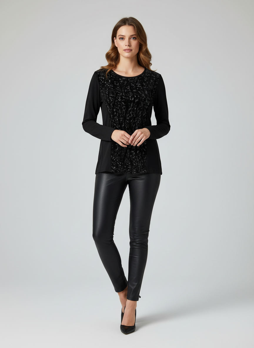 Maglia donna a manica lunga con inserti in tulle e ciniglia grigio - INTIMAMI