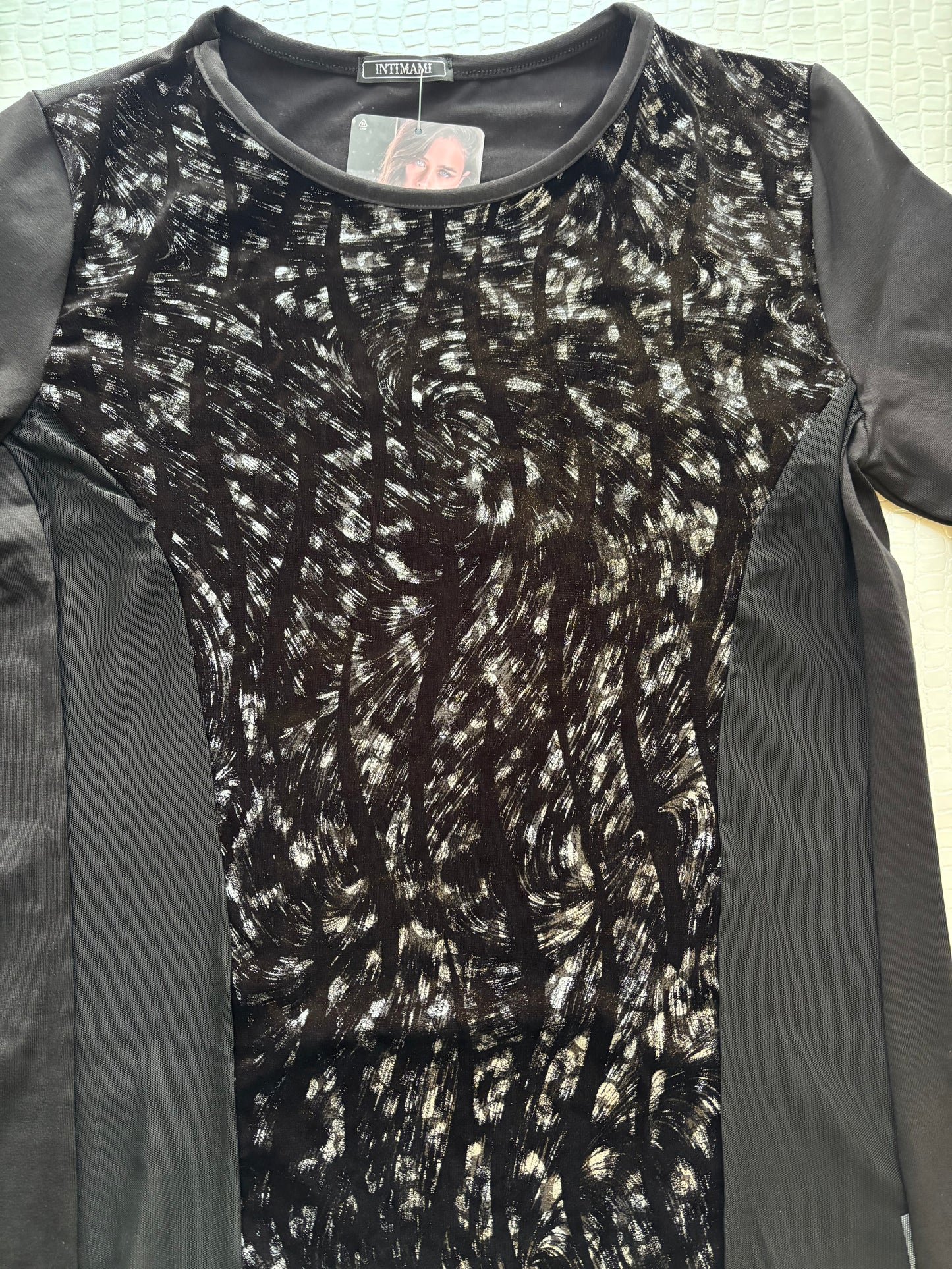 Maglia donna a manica lunga con inserti in tulle e ciniglia grigio - INTIMAMI