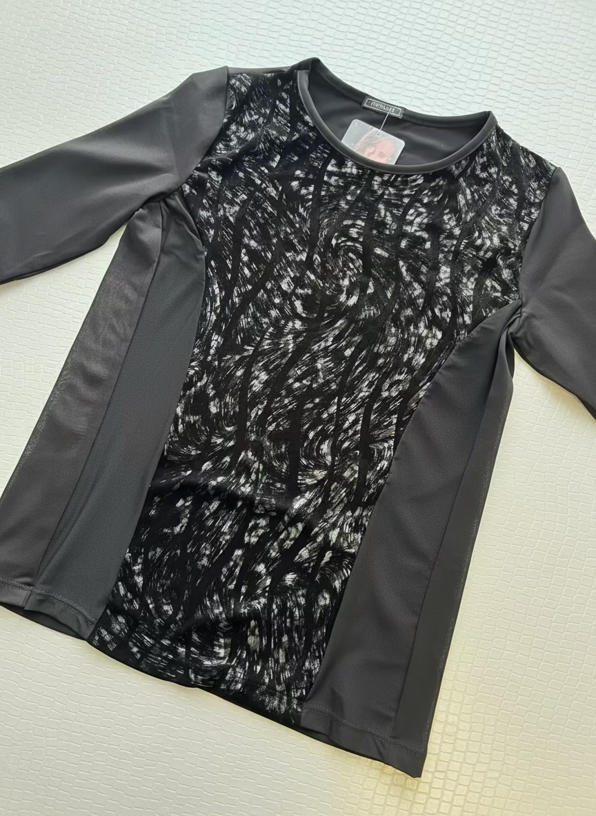 Maglia donna a manica lunga con inserti in tulle e ciniglia grigio - INTIMAMI