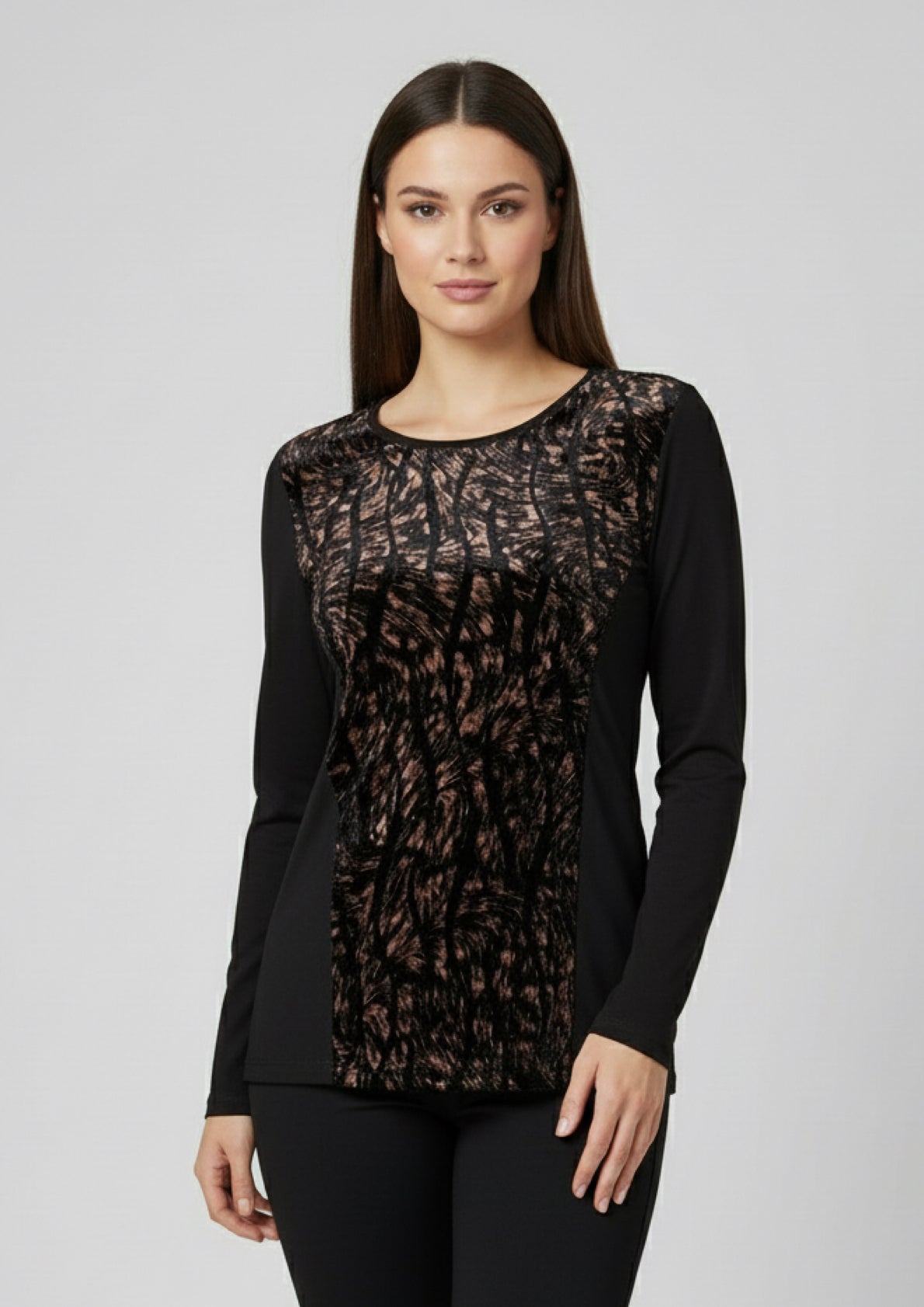 Maglia donna a manica lunga con inserti in tulle e ciniglia bronzo - INTIMAMI