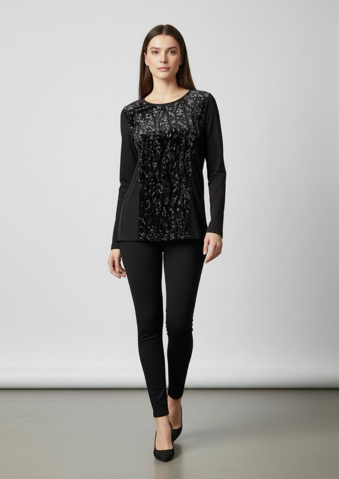 Maglia donna a manica lunga con inserti in tulle e ciniglia grigio - INTIMAMI