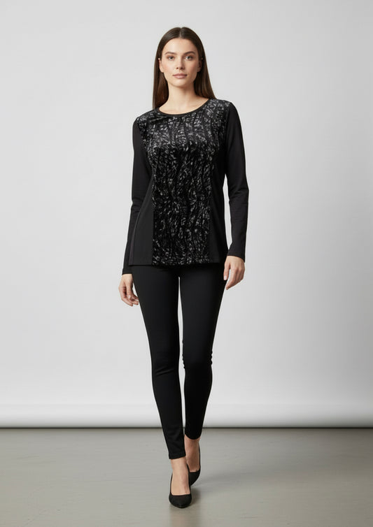 Maglia donna a manica lunga con inserti in tulle e ciniglia grigio - INTIMAMI