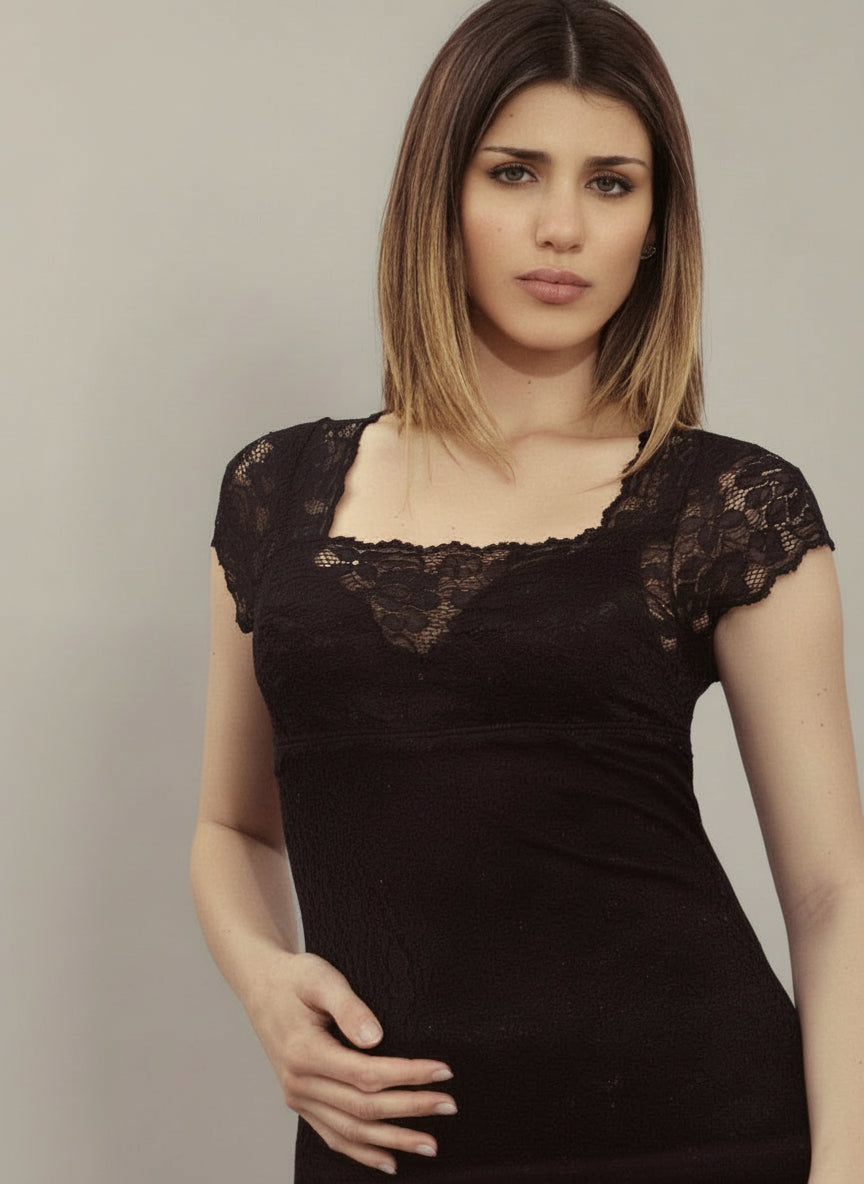 Maglia Donna Manica Corta con Pizzo – NAZARENO GABRIELLI