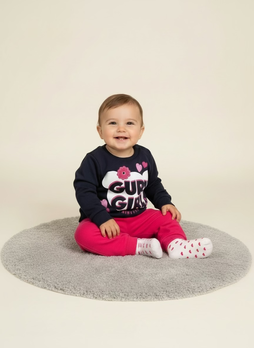 Tuta in felpa di cotone neonata blu e fucsia GURU - Taglia 6/9 mesi