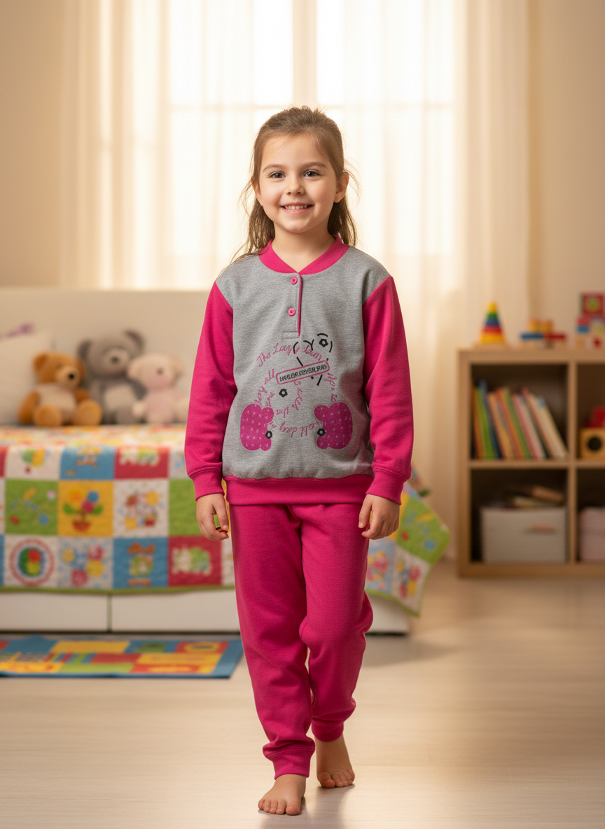 Pigiama Bimba manica lunga in cotone felpato Punto&Virgola - Taglia 5 anni