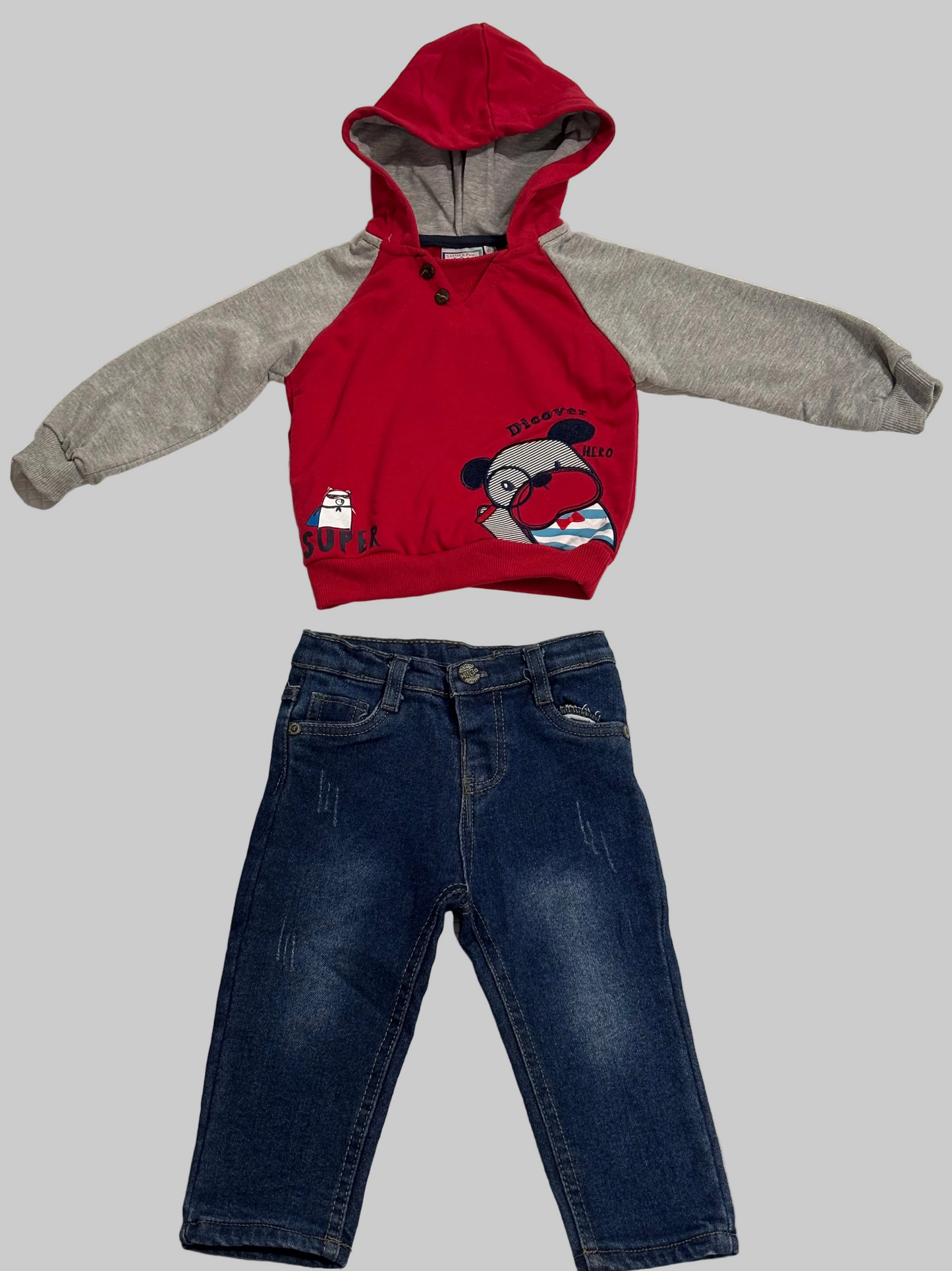 Completo Neonato felpa con cappuccio e Jeans - Taglia 12/18 mesi