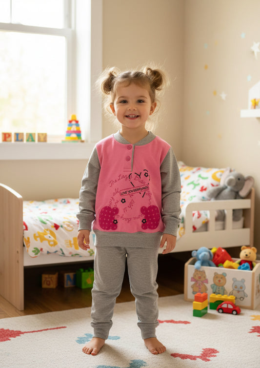 Pigiama Bimba manica lunga in cotone felpato Punto&Virgola - Taglie 3, 4 e 5 anni