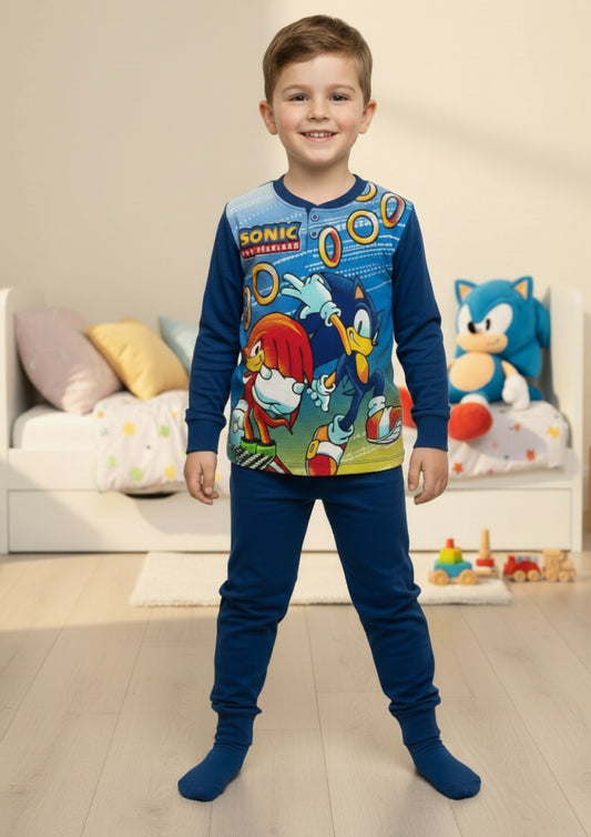 Pigiama bambino cotone felpato SONIC - Taglie dalla 3 alla 6 anni