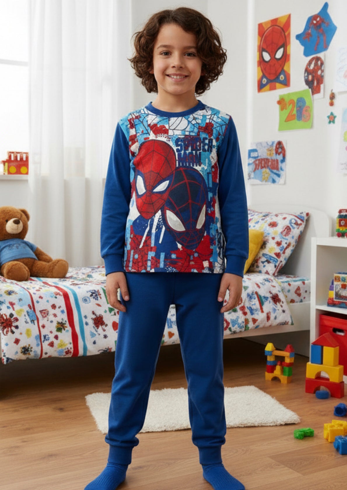 Pigiama bambino cotone felpato SPIDERMAN - Taglie dalla 3 alla 8 anni