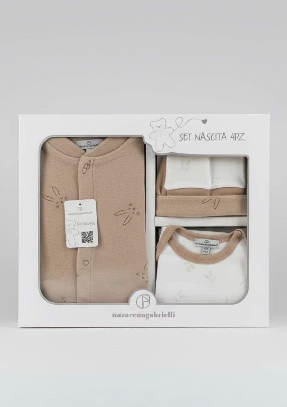 Set Nascita 4 Pezzi: Tutina e Cappellino in ciniglia, body e muffole in cotone - NAZARENO GABRIELLI - Taglia 3/6 mesi