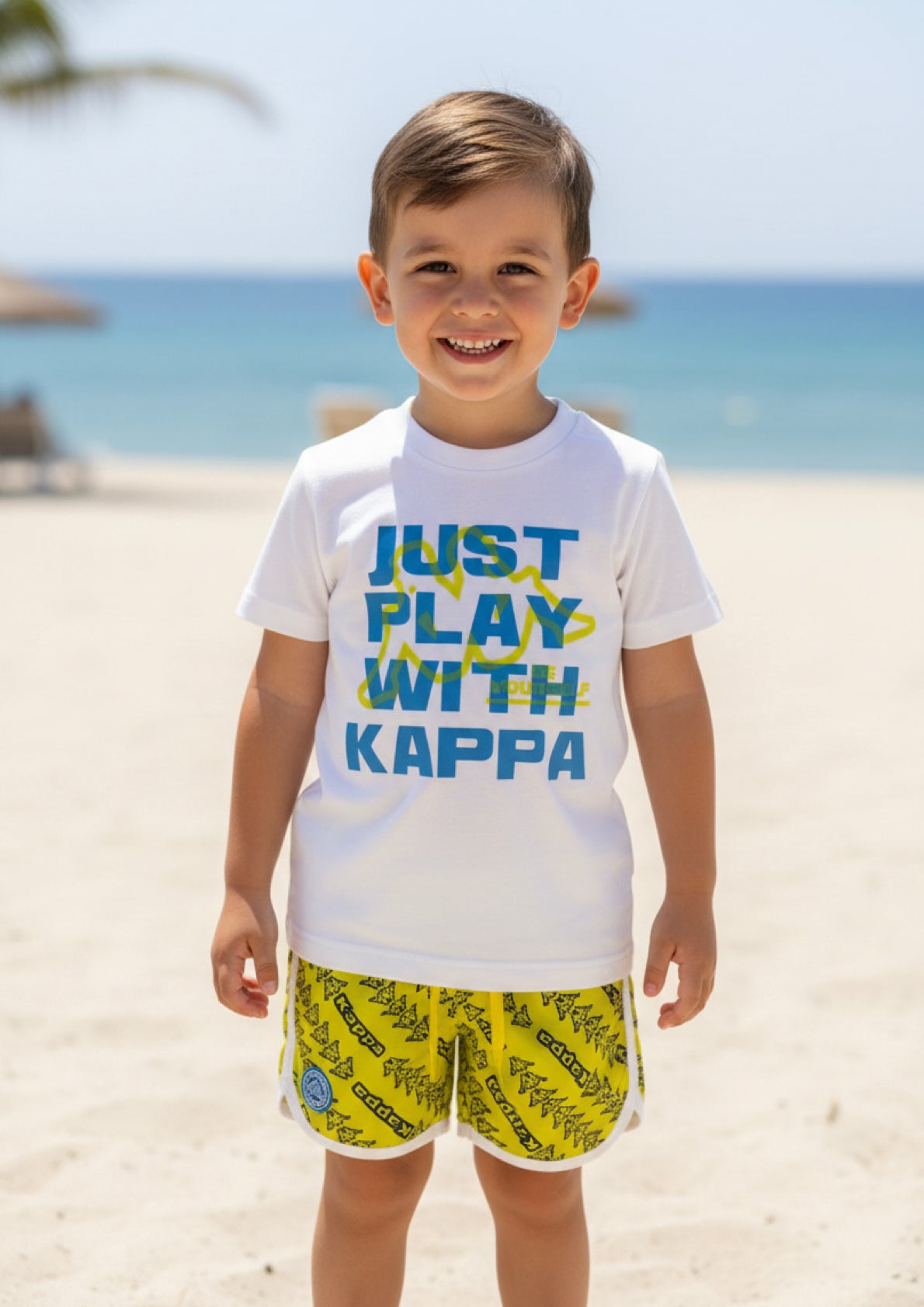 Completo mare bambino T-shirt bianca + boxer giallo fluo KAPPA - Taglia 4 anni