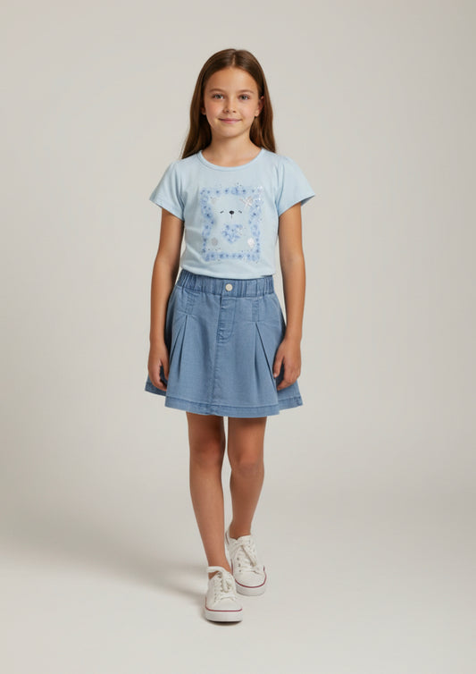 Completo bambina T-shirt con stampa orsetto e gonna in denim MISS IMAGE - Taglia 8 anni